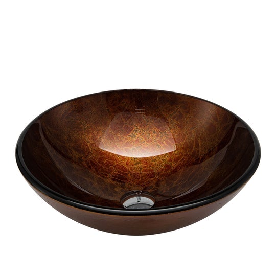 Vinnova Enna Reddish Brown Glass Circular Vessel Bathroom Sink without Faucet - 00316-GBS-RB - New Star Living
