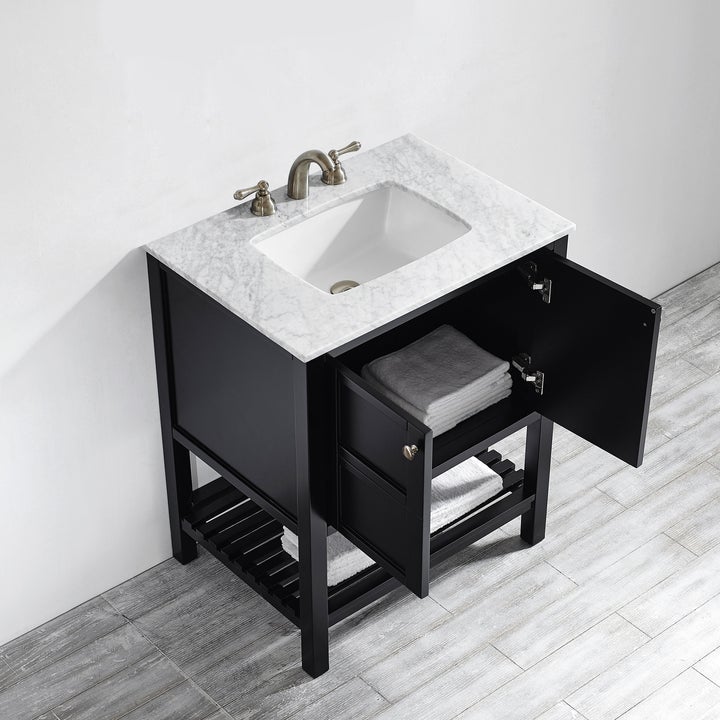 Vinnova Florence 30" Vanity in Espresso with Carrara White Marble Countertop With Mirror -713030-ES-CA - New Star Living