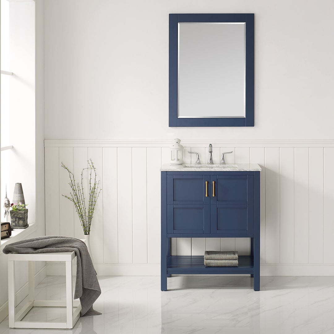 Vinnova Florence 30" Vanity in Royal Blue with Carrara White Marble Countertop With Mirror -713030-RB-CA - New Star Living