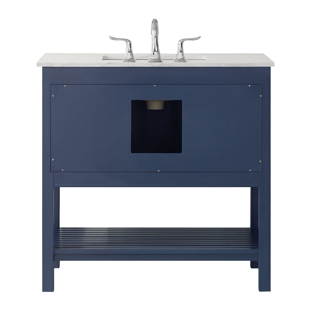Vinnova Florence 36" Vanity in Royal Blue with Carrara White Marble Countertop With Mirror -713036-RB-CA - New Star Living