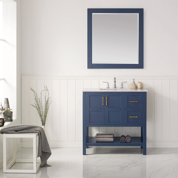 Vinnova Florence 36" Vanity in Royal Blue with Carrara White Marble Countertop Without Mirror -713036-RB-CA-NM - New Star Living