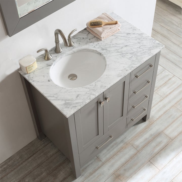 Vinnova Gela 36" Single Vanity in Grey with Carrara White Marble Countertop With Mirror - 723036-GR-CA - New Star Living