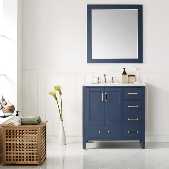 Vinnova Gela 36" Single Vanity in Royal Blue with Carrara White Marble Countertop Without Mirror -723036-RB-CA-NM - New Star Living