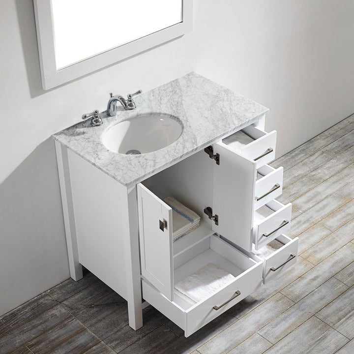 Vinnova Gela 36" Single Vanity in White with Carrara White Marble Countertop With Mirror -723036-WH-CA - New Star Living