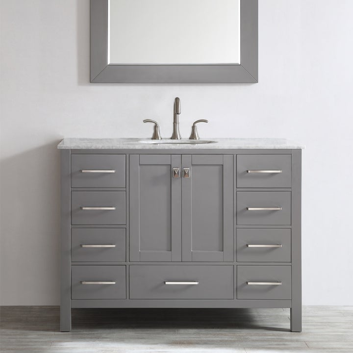 Vinnova Gela 48" Single Vanity in Grey with Carrara White Marble Countertop With Mirror -723048-GR-CA - New Star Living