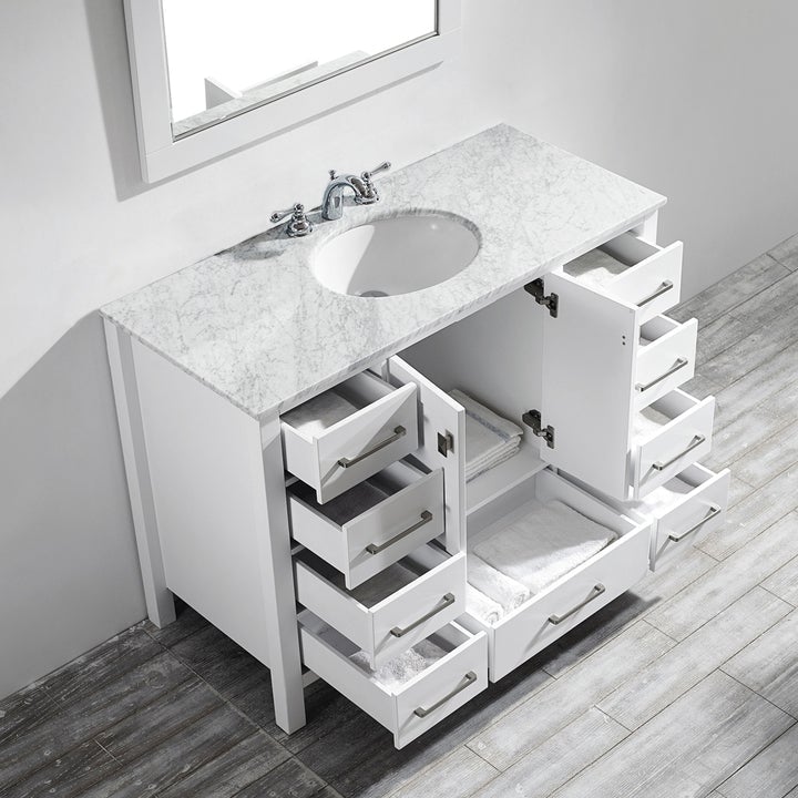 Vinnova Gela 48" Single Vanity in White with Carrara White Marble Countertop With Mirror-723048-WH-CA - New Star Living