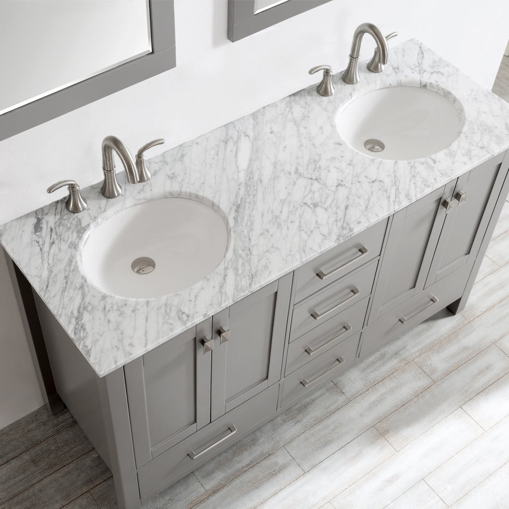 Vinnova Gela 60" Double Vanity in Grey with Carrara White Marble Countertop With Mirror -723060-GR-CA - New Star Living