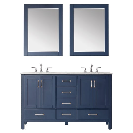 Vinnova Gela 72" Double Vanity in Royal Blue with Carrara White Marble Countertop With Mirror -723072-RB-CA - New Star Living