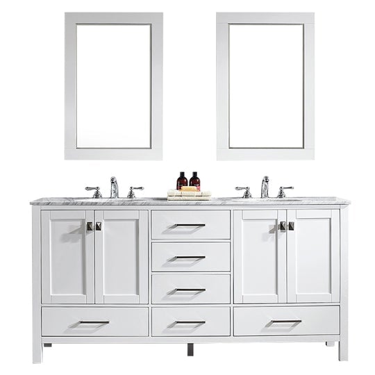 Vinnova Gela 72" Double Vanity in White with Carrara White Marble Countertop With Mirror -723072-WH-CA - New Star Living