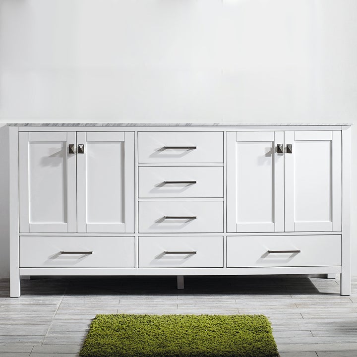 Vinnova Gela 72" Double Vanity in White with Carrara White Marble Countertop With Mirror -723072-WH-CA - New Star Living