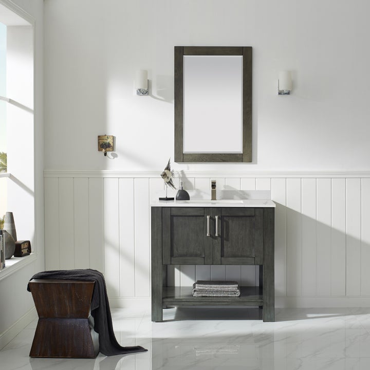 Vinnova Grayson 36" Single Vanity in Rust black and Composite Carrara White Stone Countertop With Mirror -784036-RL-WS - New Star Living