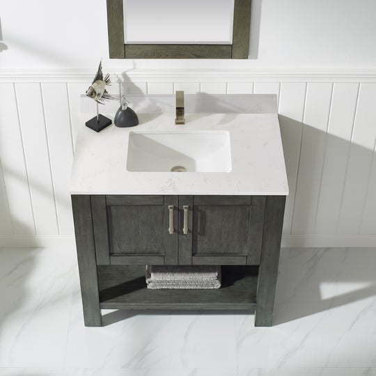 Vinnova Grayson 36" Single Vanity in Rust black and Composite Carrara White Stone Countertop Without Mirror - 784036-RL-WS-NM - New Star Living