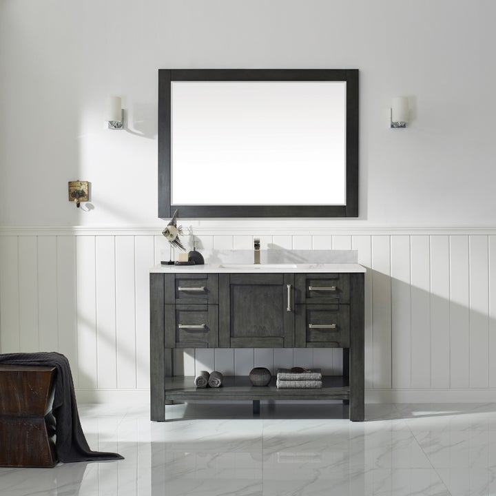 Vinnova Grayson 48" Single Vanity in Rust black and Composite Carrara White Stone Countertop With Mirror - 784048-RL-WS - New Star Living