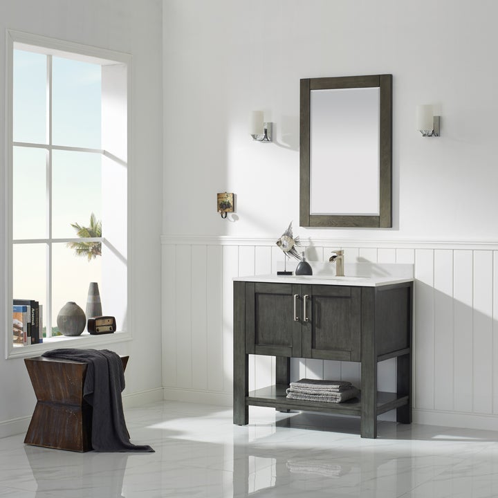 Vinnova Grayson 48" Single Vanity in Rust black and Composite Carrara White Stone Countertop With Mirror - 784048-RL-WS - New Star Living