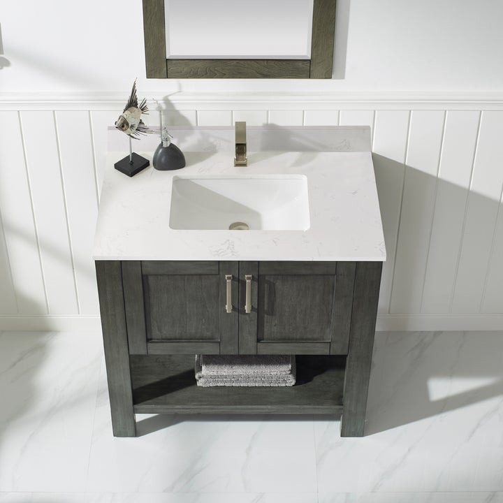 Vinnova Grayson 48" Single Vanity in Rust black and Composite Carrara White Stone Countertop Without Mirror - 784048-RL-WS-NM - New Star Living