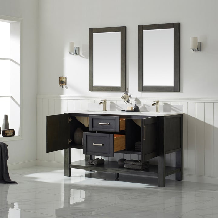 Vinnova Grayson 60" Double Vanity in Rust Black and Composite Carrara White Stone Countertop With Mirror - 784060M-RL-WS - New Star Living