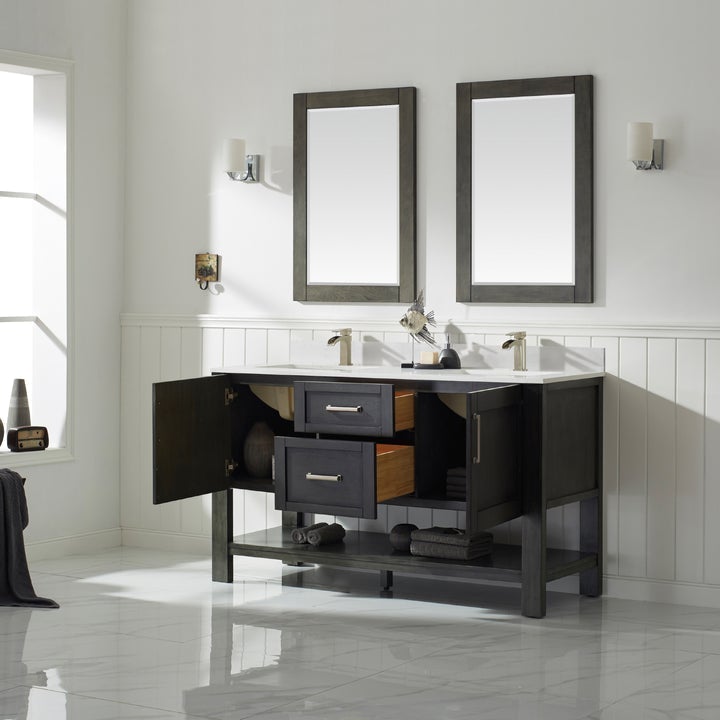 Vinnova Grayson 60" Double Vanity in Rust Black and Composite Carrara White Stone Countertop Without Mirror - 784060M-RL-WS-NM - New Star Living