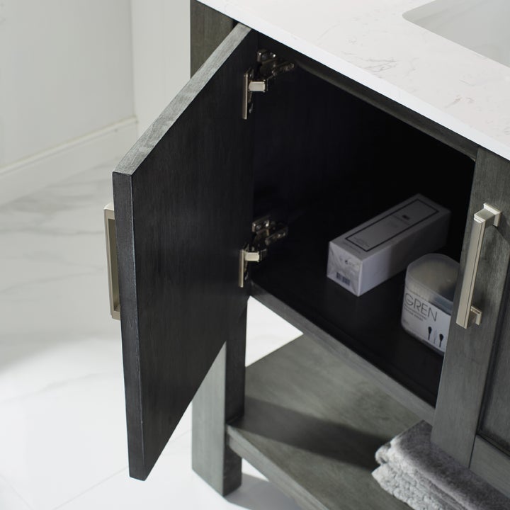 Vinnova Grayson 60" Single Vanity in Rust black and Composite Carrara White Stone Countertop With Mirror - 784060-RL-WS - New Star Living