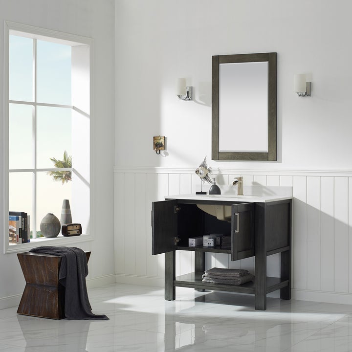 Vinnova Grayson 60" Single Vanity in Rust black and Composite Carrara White Stone Countertop With Mirror - 784060-RL-WS - New Star Living