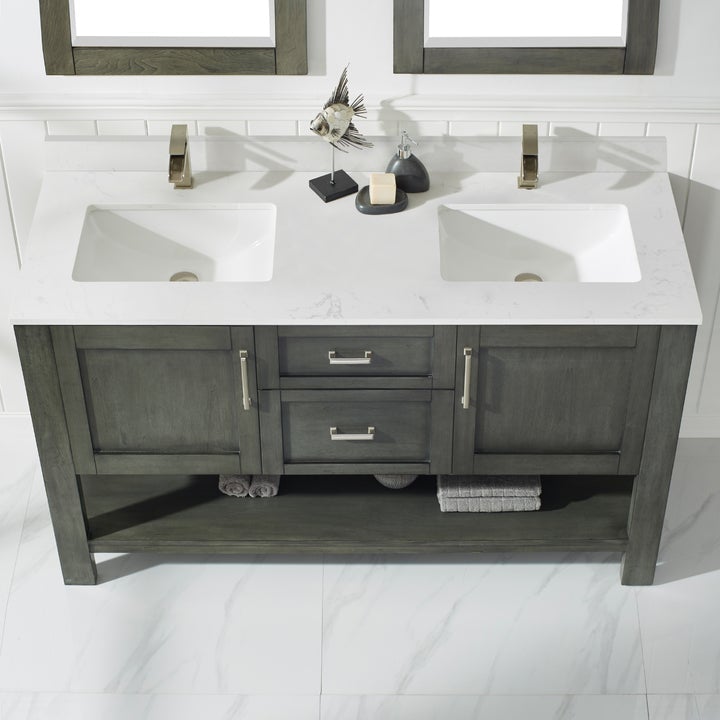 Vinnova Grayson 72" Double Vanity in Rust black and Composite Carrara White Stone Countertop With Mirror - 784072-RL-WS - New Star Living