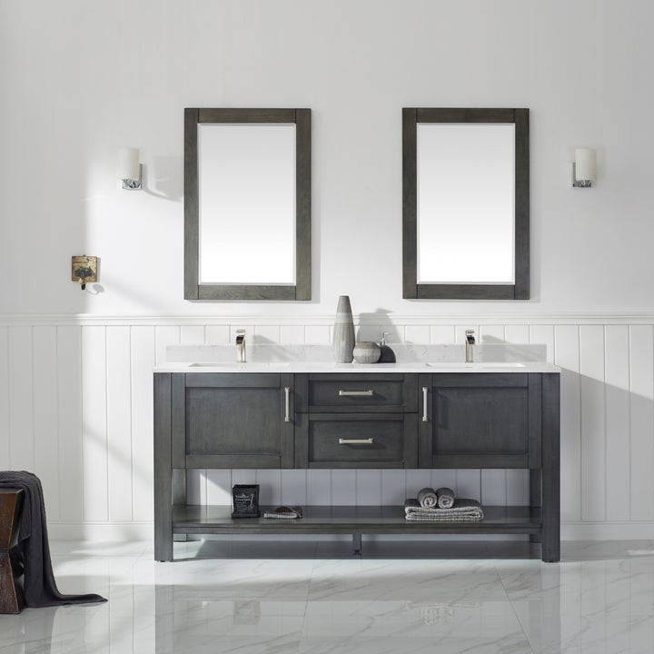 Vinnova Grayson 72" Double Vanity in Rust black and Composite Carrara White Stone Countertop Without Mirror -784072-RL-WS-NM - New Star Living
