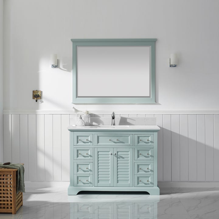 Vinnova Lorna 48" Single Vanity in Finnish Green and Composite Carrara White Stone Countertop With Mirror - 783048-FG-WS - New Star Living