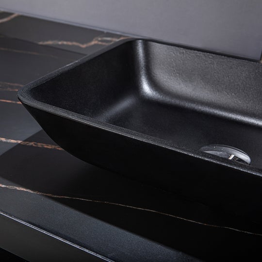 Vinnova Matted Black Glass Rectangular Vessel Bathroom Sink without Faucet - 00122-GBS-MB - New Star Living