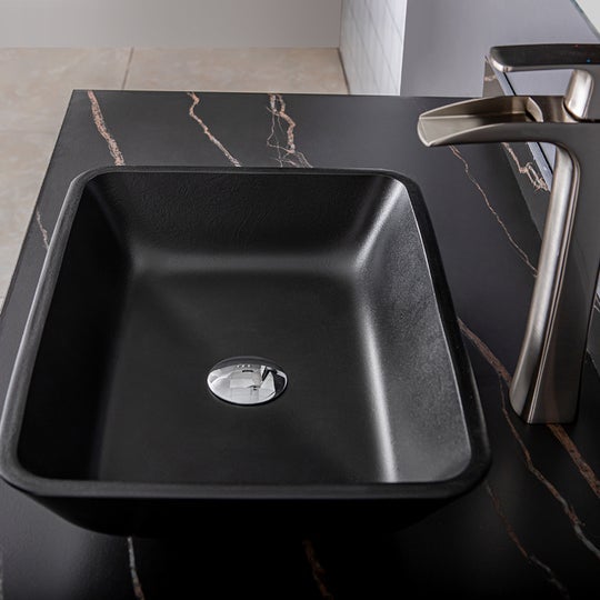 Vinnova Matted Black Glass Rectangular Vessel Bathroom Sink without Faucet - 00122-GBS-MB - New Star Living