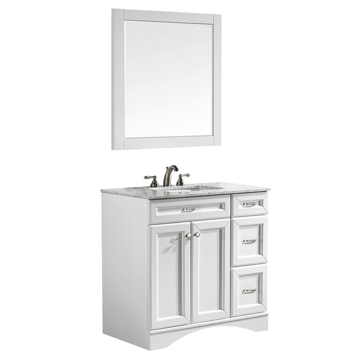 Vinnova Naples 36" Vanity in White with Carrara White Marble Countertop With Mirror- 710036-WH-CA - New Star Living