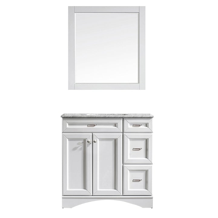 Vinnova Naples 36" Vanity in White with Carrara White Marble Countertop With Mirror- 710036-WH-CA - New Star Living