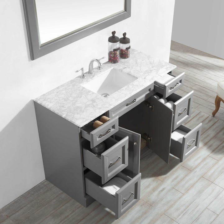 Vinnova Naples 48" Vanity in Grey with Carrara White Marble Countertop With Mirror -710048-GR-CA - New Star Living