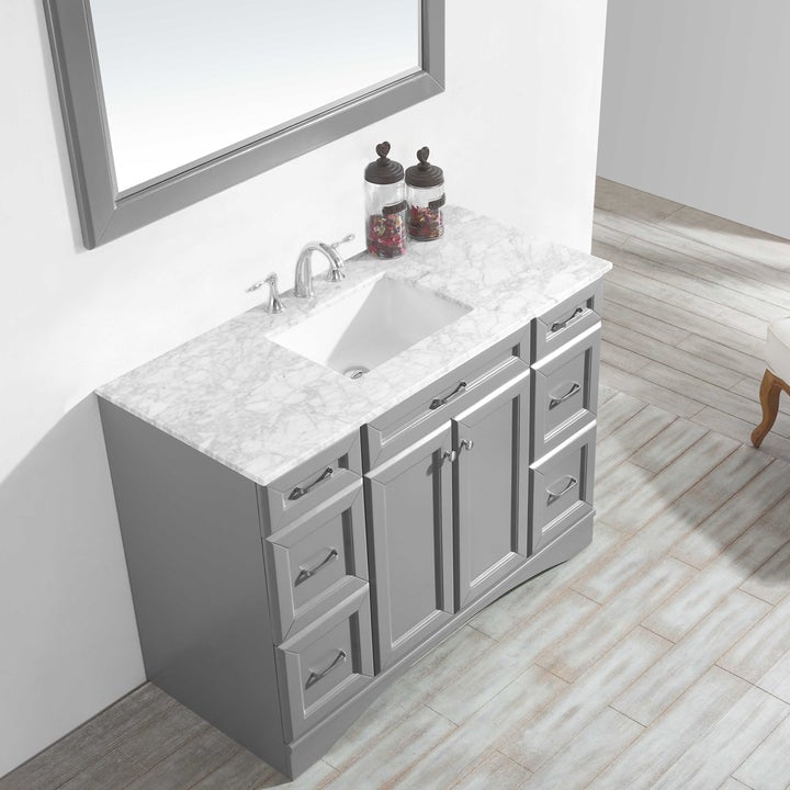 Vinnova Naples 48" Vanity in Grey with Carrara White Marble Countertop With Mirror -710048-GR-CA - New Star Living