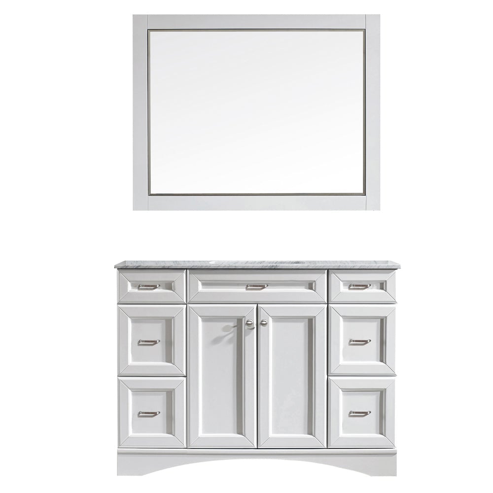 Vinnova Naples 48" Vanity in White with Carrara White Marble Countertop With Mirror -710048-WH-CA - New Star Living