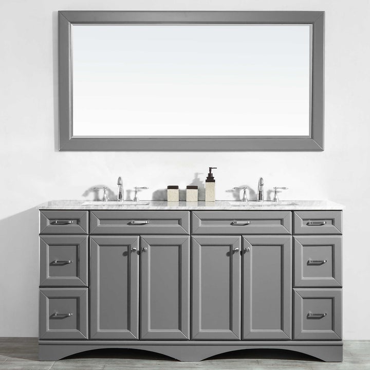 Vinnova Naples 72" Vanity in Grey with Carrara White Marble Countertop With Mirror-710072-GR-CA - New Star Living