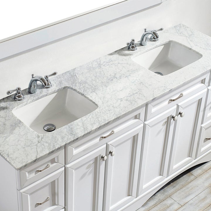 Vinnova Naples 72" Vanity in White with Carrara White Marble Countertop With Mirror -710072-WH-CA - New Star Living