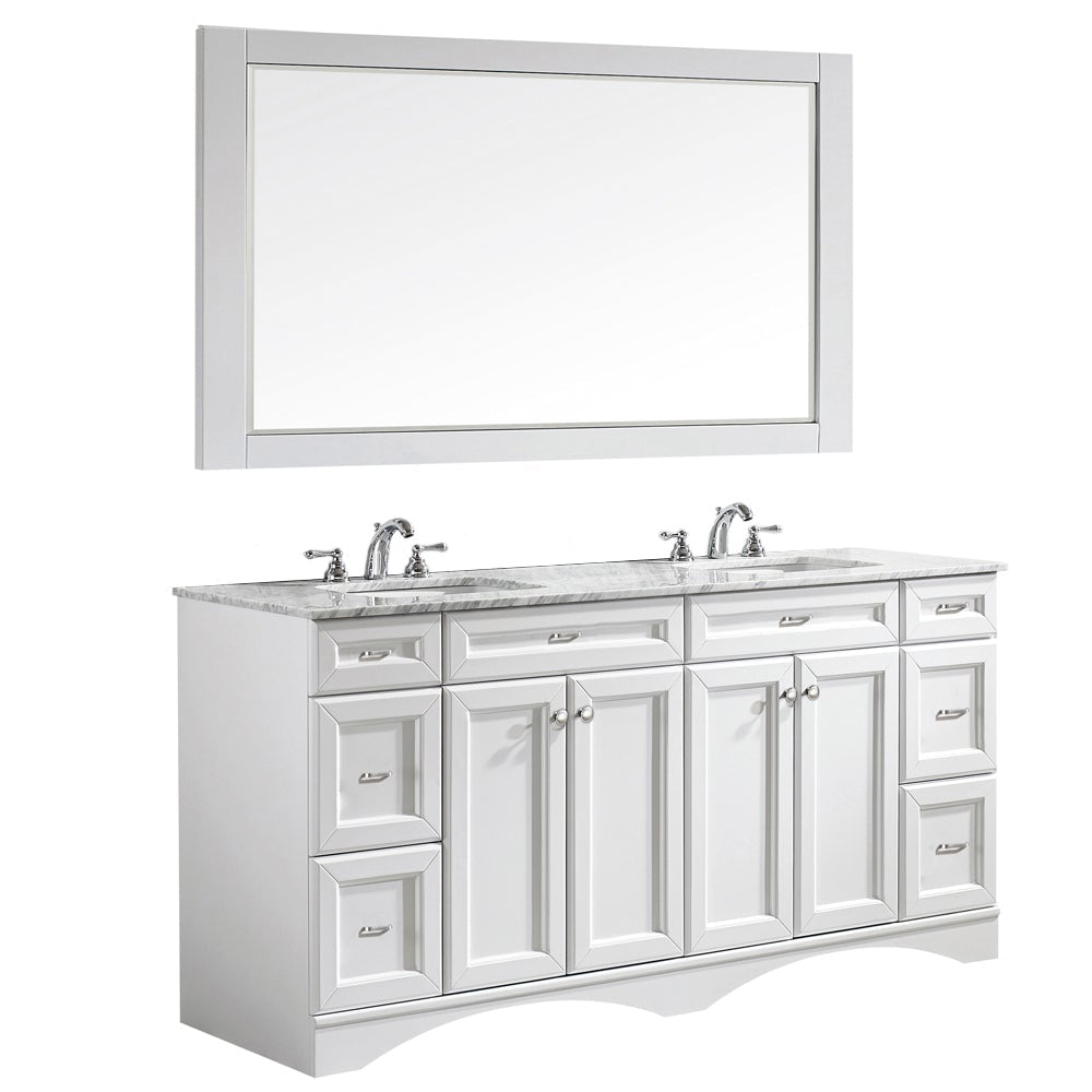 Vinnova Naples 72" Vanity in White with Carrara White Marble Countertop With Mirror -710072-WH-CA - New Star Living