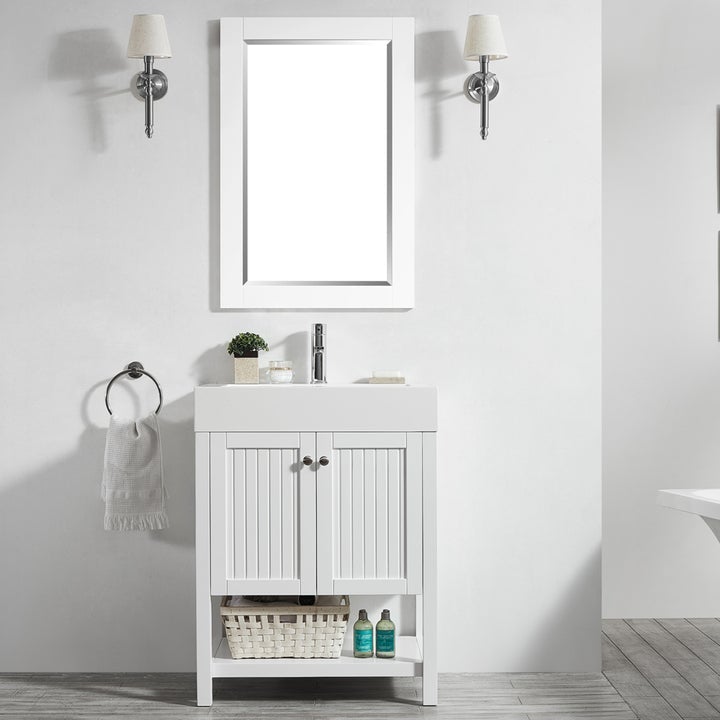 Vinnova Pavia 28” Single Vanity in White with Acrylic under-mount Sink With Mirror - 755028-WH-WH - New Star Living