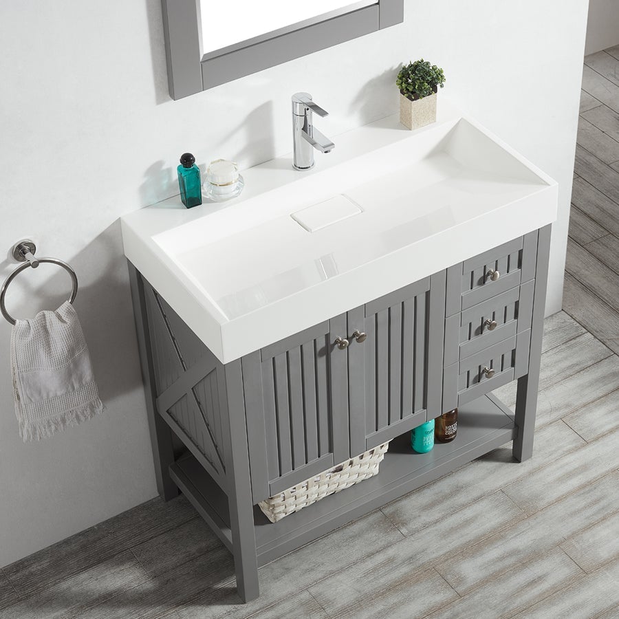 Vinnova Pavia 36” Single Vanity in Grey with Acrylic under-mount Sink With Mirror - 755036-GR-WH - New Star Living