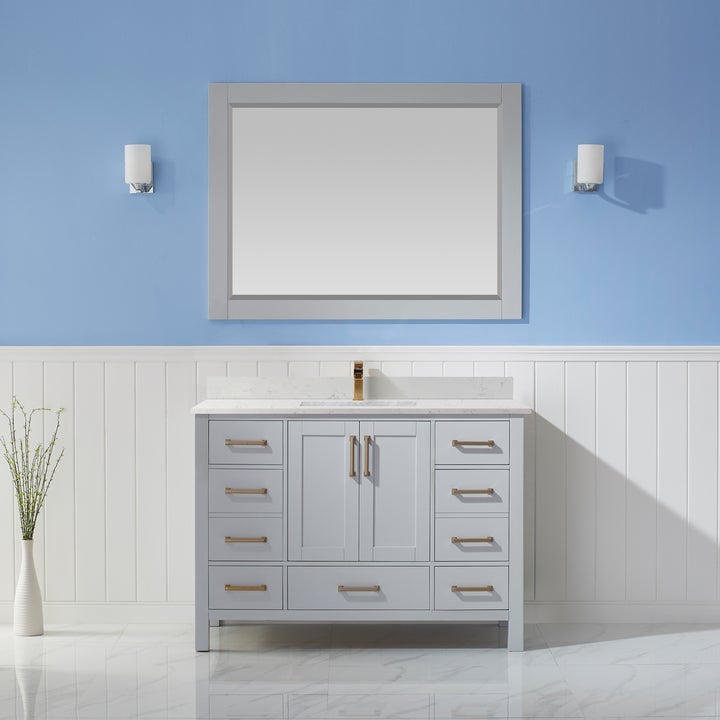 Vinnova Shannon 36" Single Vanity in Paris Grey and Composite Carrara White Stone Countertop With Mirror - 785036-PG-WS - New Star Living