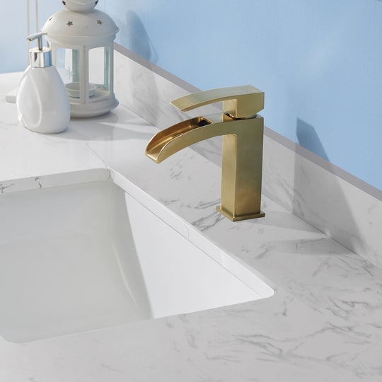 Vinnova Shannon 60" Single Vanity in White and Composite Carrara White Stone Countertop With Mirror - 785060-WH-WS - New Star Living