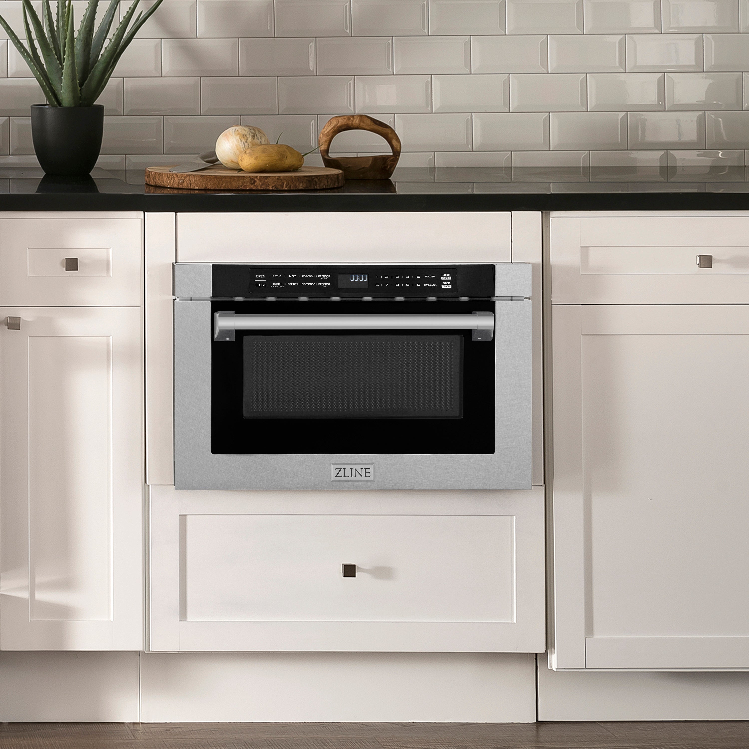 ZLINE 24" 1.2 cu. ft. Built-in Microwave Drawer with a Traditional Handle in Fingerprint Resistant  Stainless Steel (MWD-1-SS-H) - New Star Living