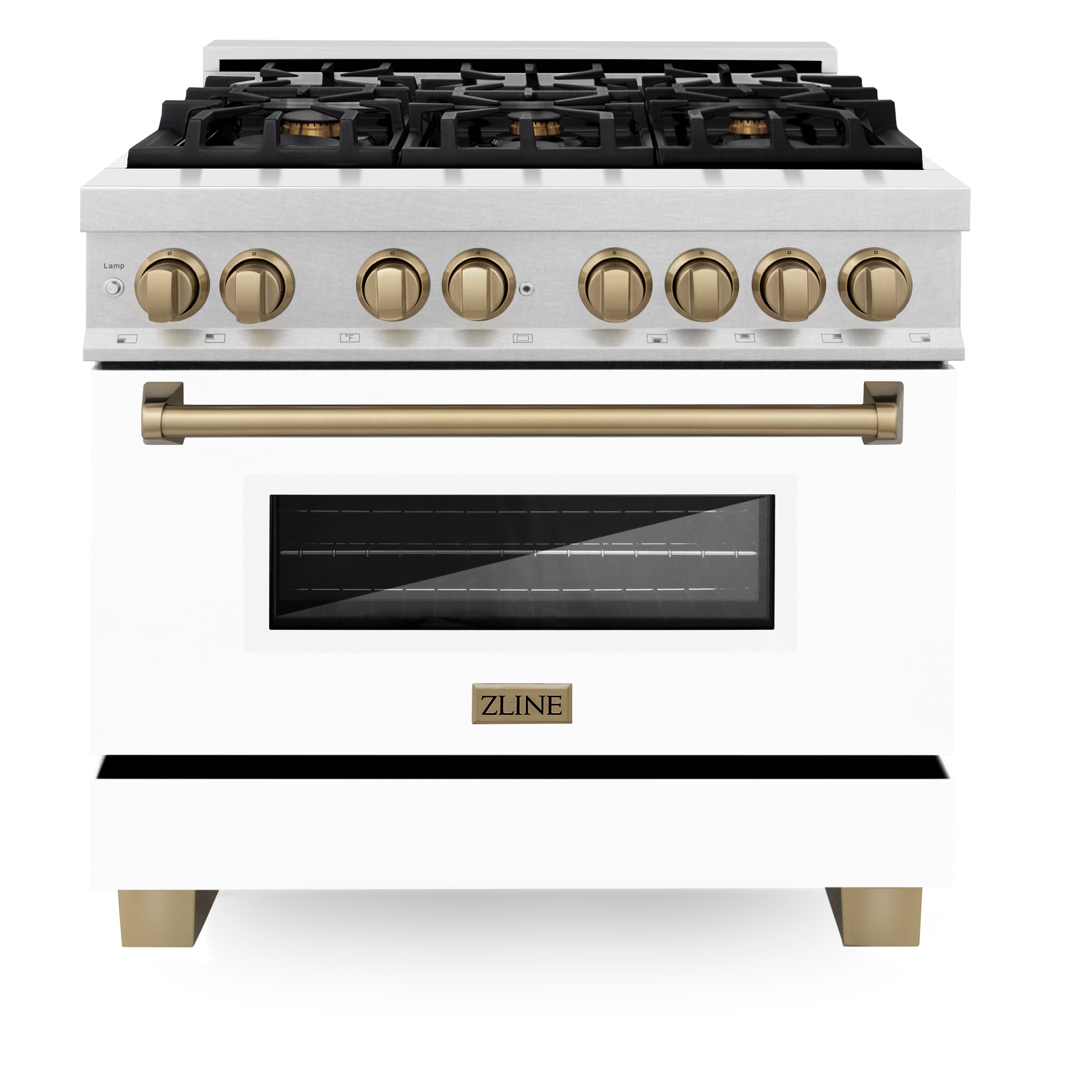 ZLINE Autograph Edition 36" 4.6 cu. ft. Dual Fuel Range with Gas Stove and Electric Oven in DuraSnow Stainless Steel with White Matte Door and Accents (RASZ-WM-36) - New Star Living