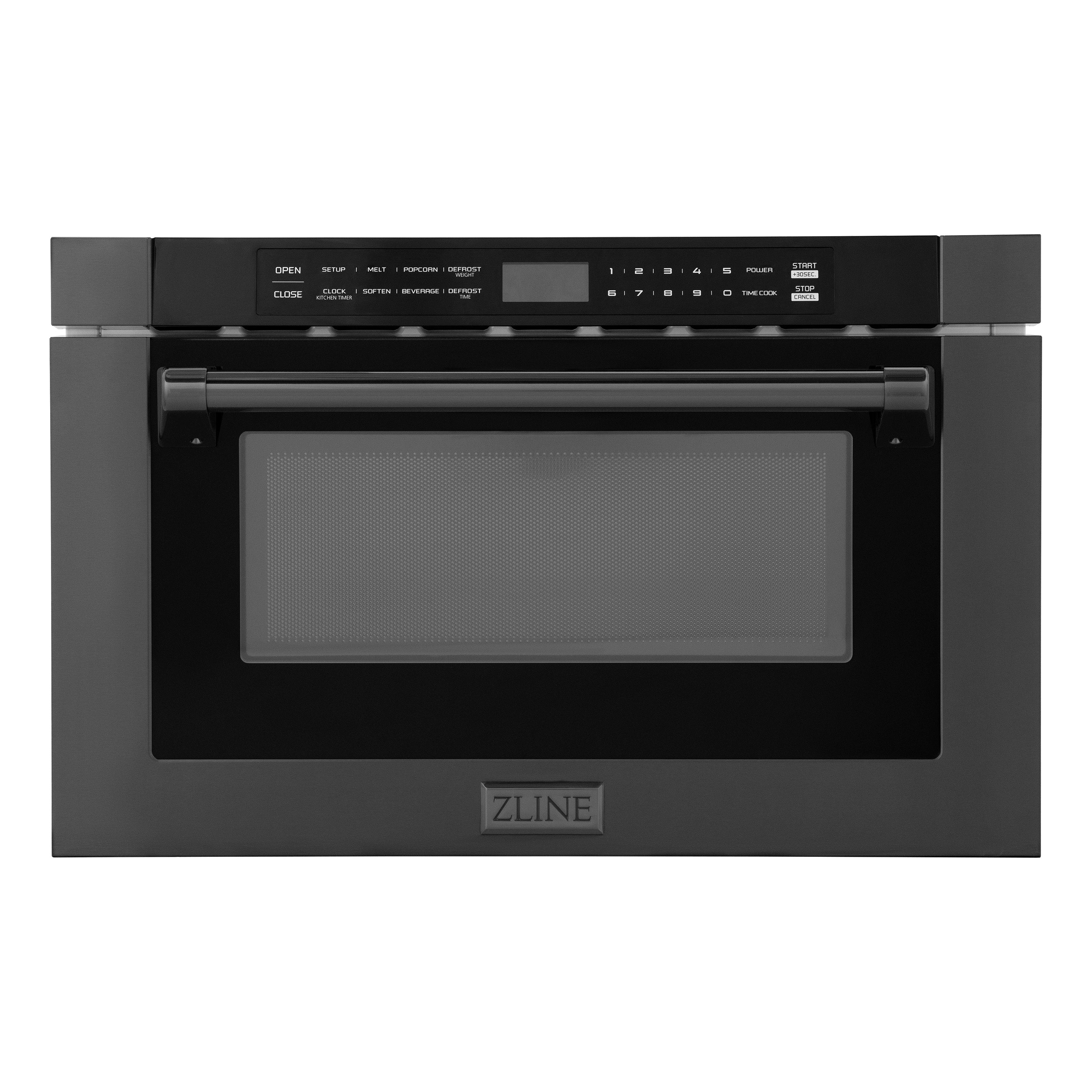 ZLINE 24" 1.2 cu. ft. Built-in Microwave Drawer with a Traditional Handle in Black Stainless Steel (MWD-1-BS-H) - New Star Living