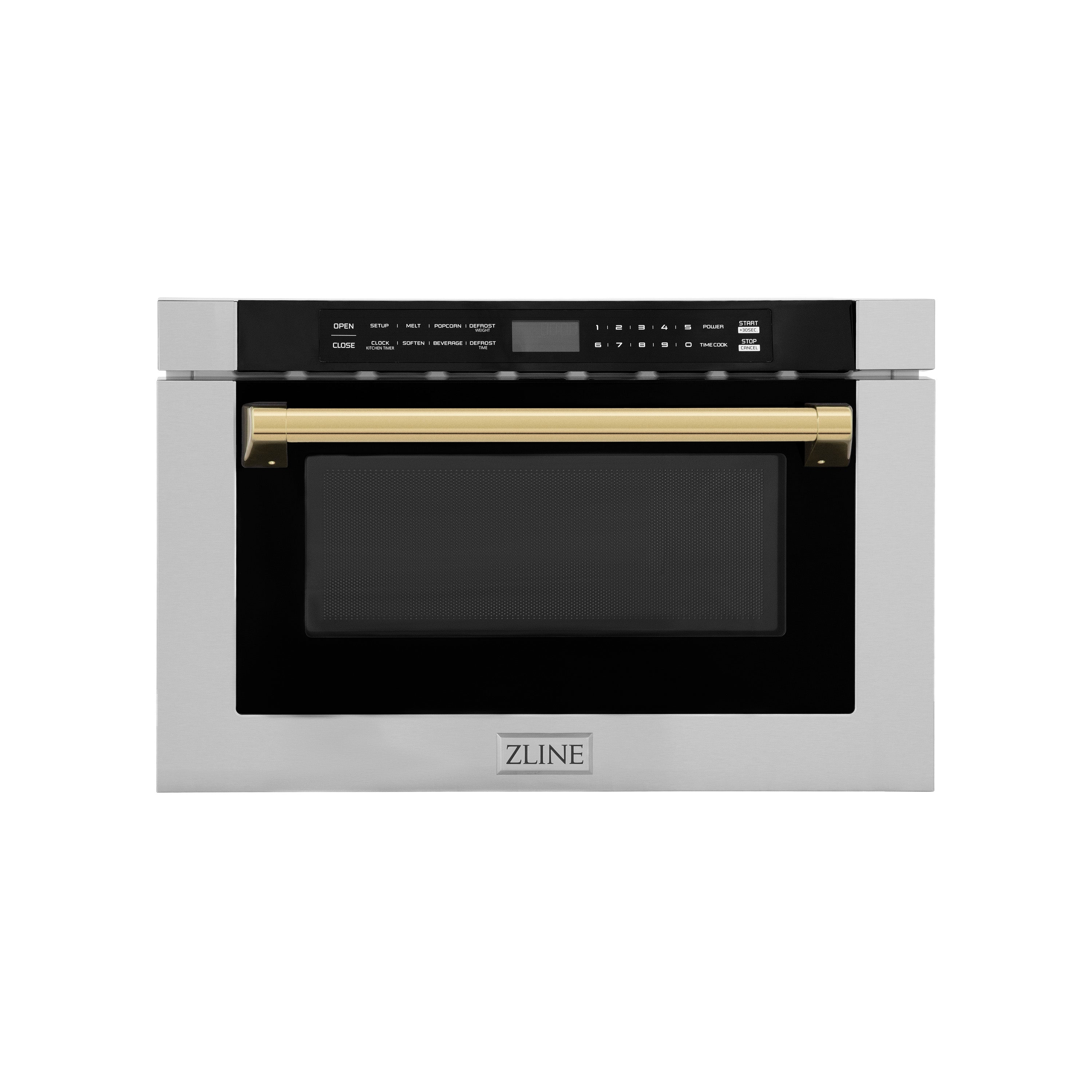 ZLINE Autograph Edition 24" 1.2 cu. ft. Built-in Microwave Drawer with a Traditional Handle in Stainless Steel and Gold Accents (MWDZ-1-H-G) - New Star Living