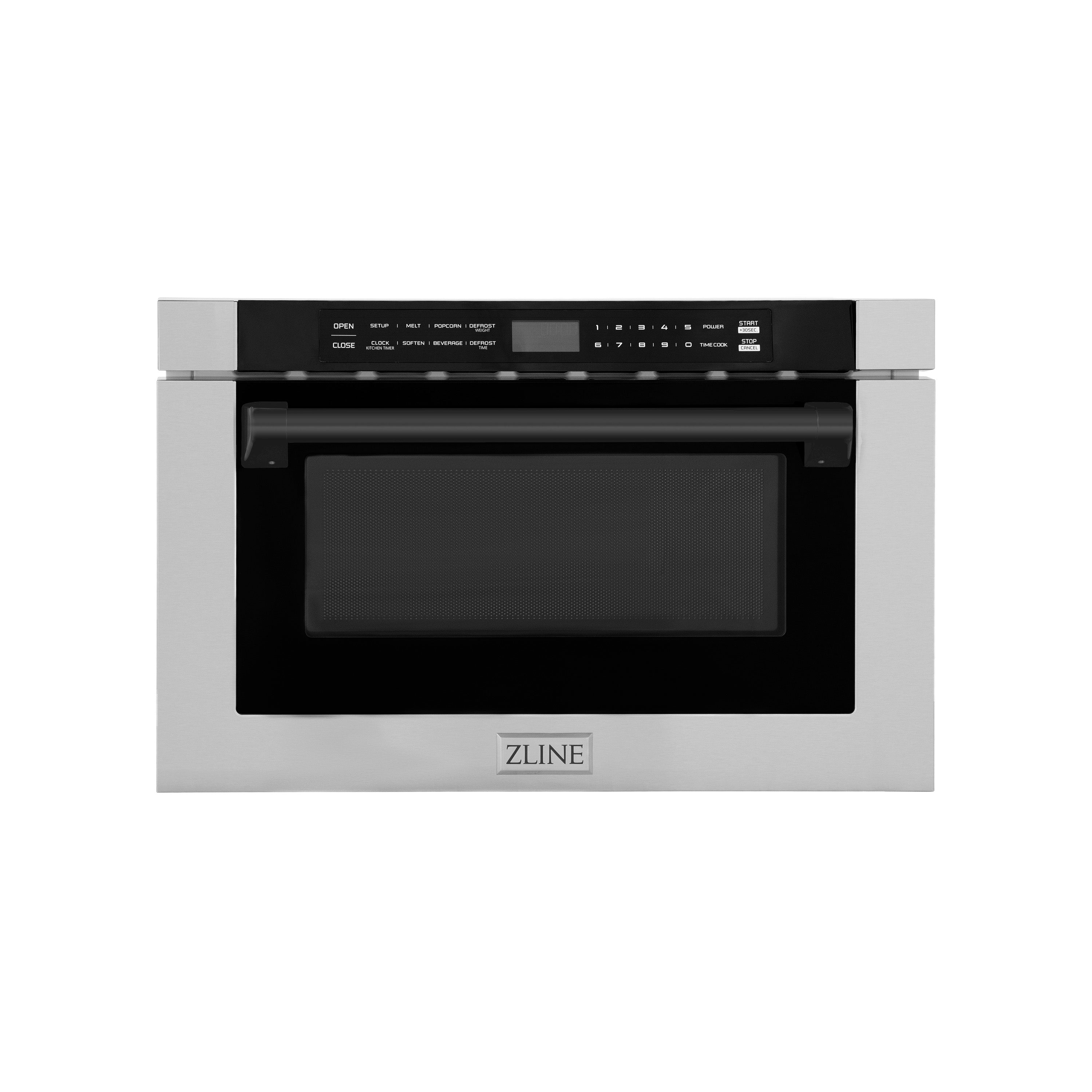 ZLINE Autograph Edition 24" 1.2 cu. ft. Built-in Microwave Drawer with a Traditional Handle in Stainless Steel and Matte Black Accents (MWDZ-1-H-MB) - New Star Living