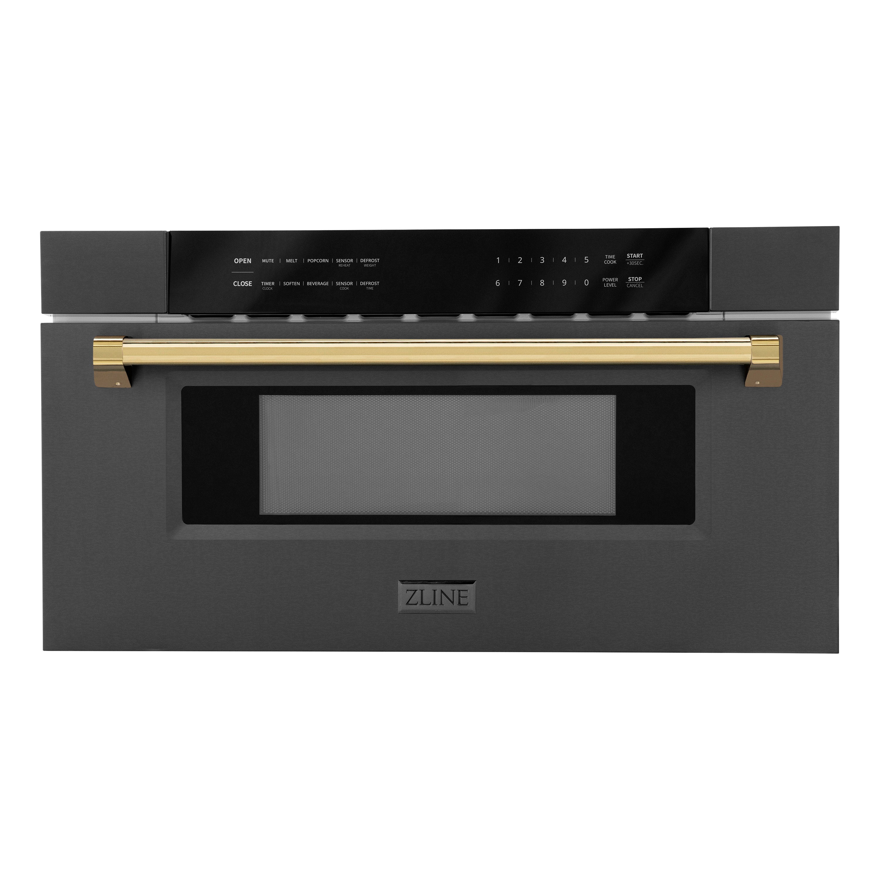 ZLINE Autograph Edition 30" 1.2 cu. ft. Built-in Microwave Drawer in Black Stainless Steel and Gold Accents (MWDZ-30-BS-G) - New Star Living