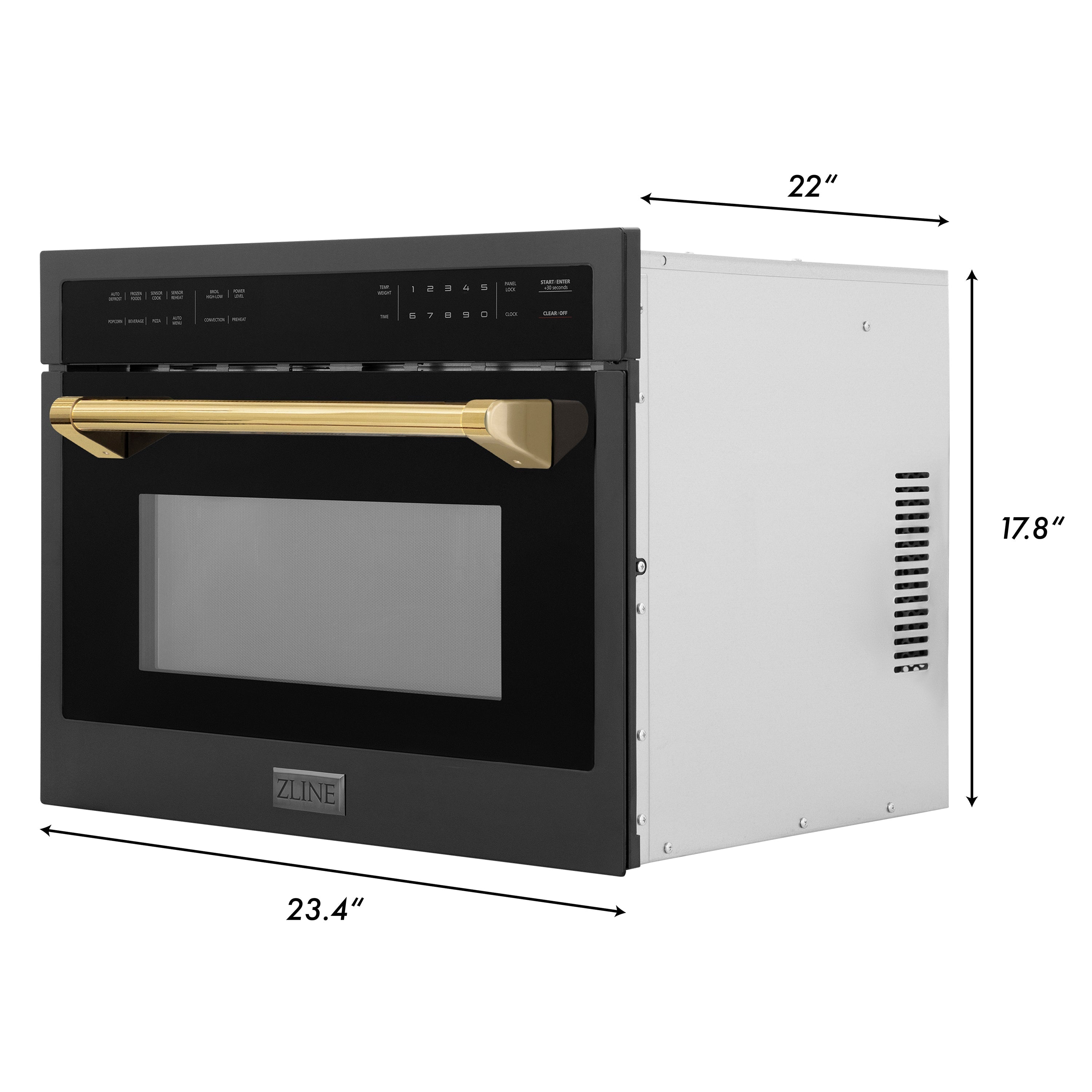 ZLINE Autograph Edition 24" 1.6 cu ft. Built-in Convection Microwave Oven in Black Stainless Steel and Gold Accents (MWOZ-24-BS-G) - New Star Living
