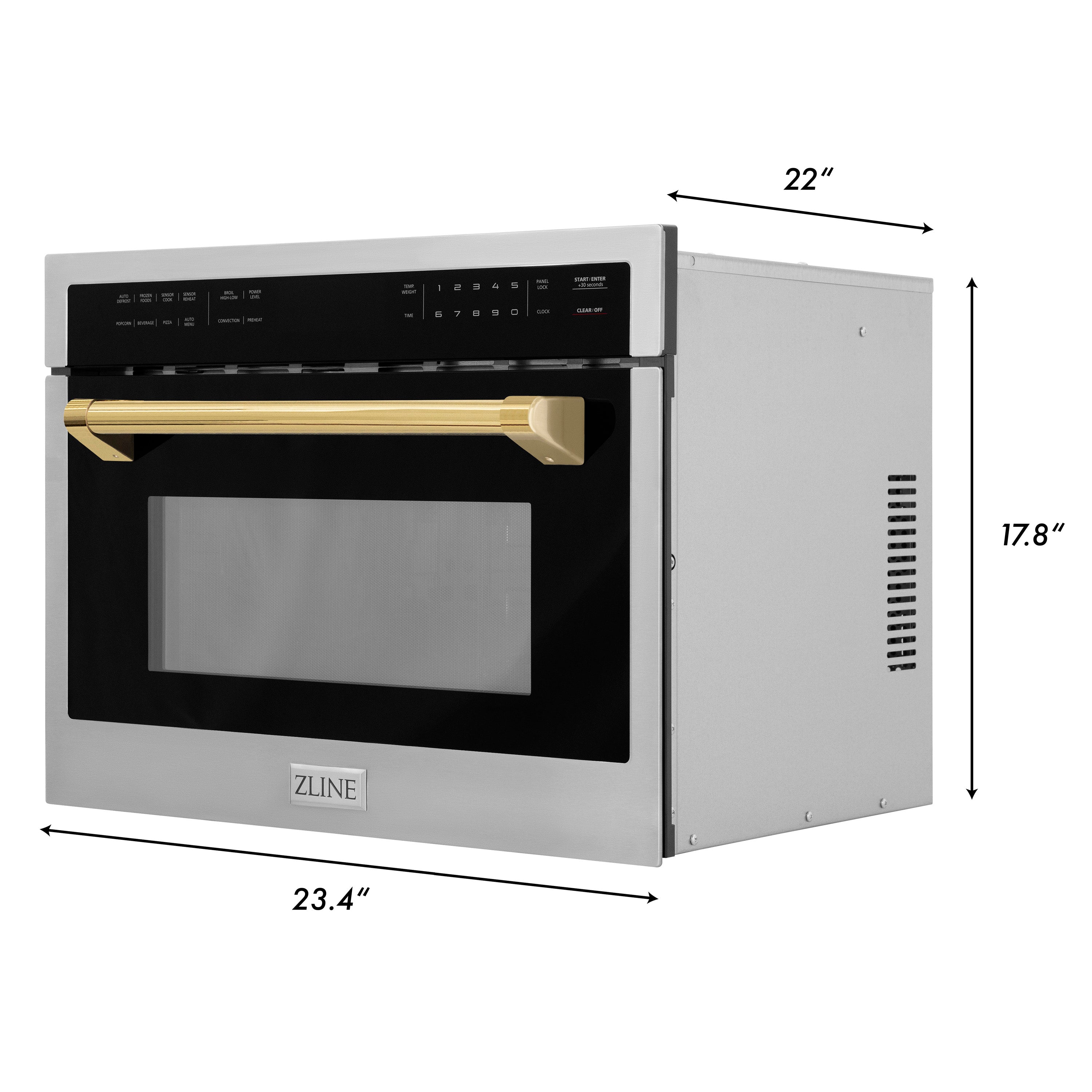 ZLINE Autograph Edition 24" 1.6 cu ft. Built-in Convection Microwave Oven in Stainless Steel and Gold Accents (MWOZ-24-G) - New Star Living