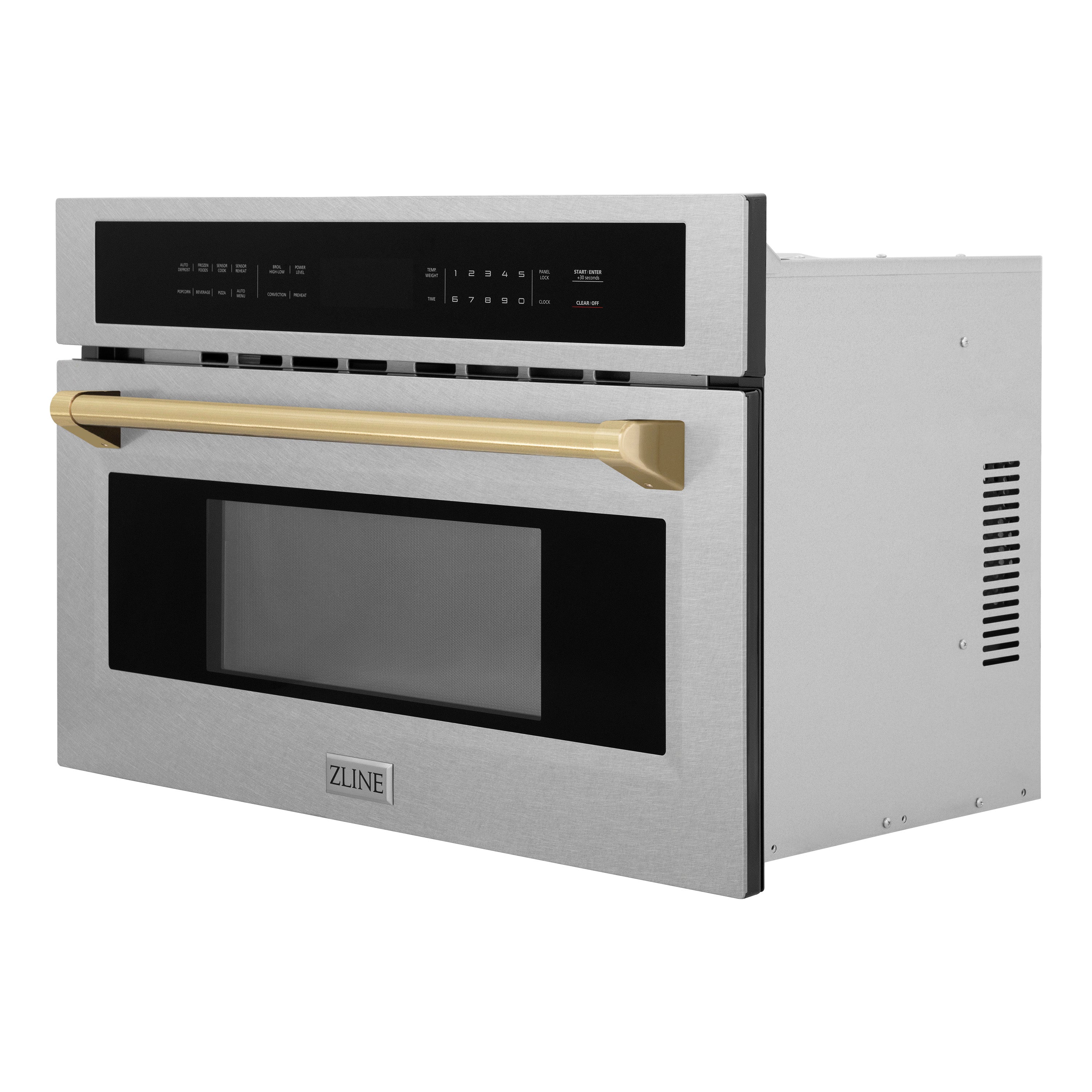 ZLINE Autograph Edition 30” 1.6 cu ft. Built-in Convection Microwave Oven in Fingerprint Resistant Stainless Steel and Champagne Bronze Accents (MWOZ-30-SS-CB) - New Star Living
