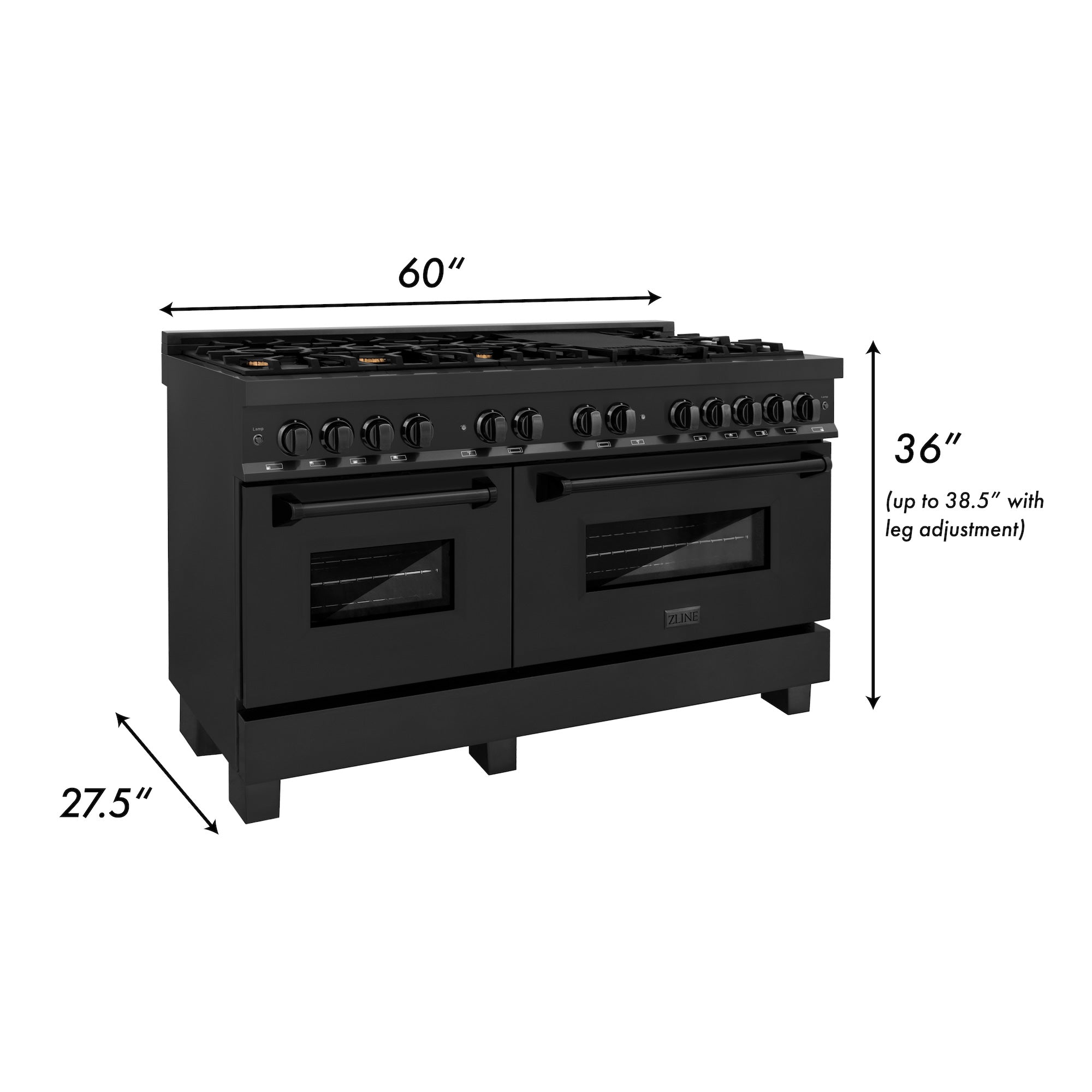 ZLINE 60 in. 7.4 cu. ft. Dual Fuel Range with Gas Stove and Electric Oven in Black Stainless Steel with Brass Burners (RAB-60) - New Star Living
